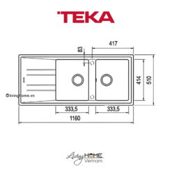 Chậu rửa Teka STONE 80 B-TG 2B 1D Gr lắp nổi đá thạch anh màu xám 7 Chậu rửa Teka STONE 80 B-TG 2B 1D Gr lắp nổi đá thạch anh màu xám