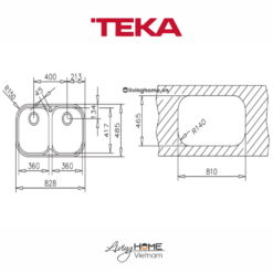 Chậu rửa Teka STYLO 2B lắp nổi 2 hộc rửa 82cm 13 Chậu rửa Teka STYLO 2B lắp nổi 2 hộc rửa 82cm
