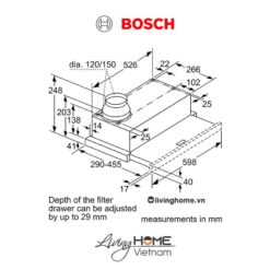 Máy hút mùi Bosch DFM063W56B - Âm tủ 64dB 60cm 19 Máy hút mùi Bosch DFM063W56B - Âm tủ 64dB 60cm