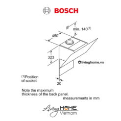 Máy hút mùi Bosch DWK67CM60B - Kính nghiêng 58dB 60cm 24 Máy hút mùi Bosch DWK67CM60B - Kính nghiêng 58dB 60cm