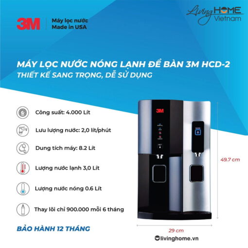 Máy lọc nước nóng lạnh để bàn 3M HCD2 cao cấp nhập khẩu Mỹ