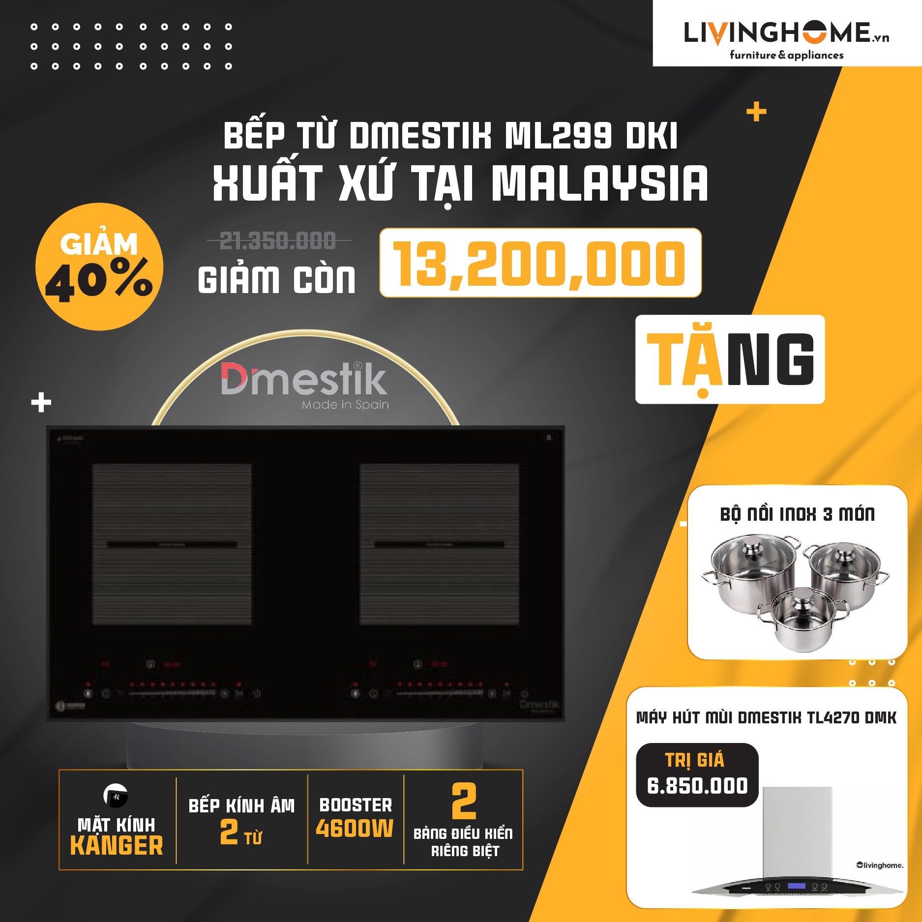 Combo Bếp Từ Dmestik ML299 DKI Và Máy Hút Mùi Dmestik TL4270 DMK 3 Combo Bếp Từ Dmestik ML299 DKI Và Máy Hút Mùi Dmestik TL4270 DMK