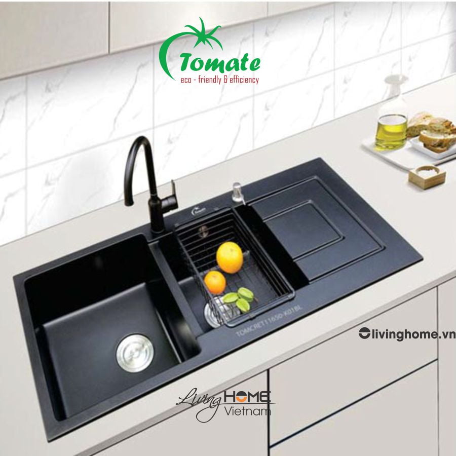 Chậu rửa chén Tomate TOM CRE 11650-K01BL đen thiết kế chịu nhiệt 3 Chậu rửa chén Tomate TOM CRE 11650-K01BL đen thiết kế chịu nhiệt