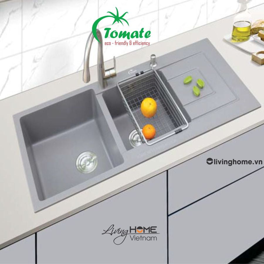 Chậu rửa chén Tomate TOM CRE 11650-K02GR xám thiết kế chịu nhiệt 3 Chậu rửa chén Tomate TOM CRE 11650-K02GR xám thiết kế chịu nhiệt
