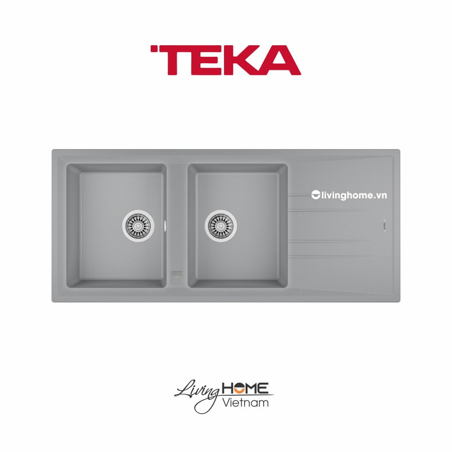 Chậu rửa Teka STONE 80 B-TG 2B 1D Gr lắp nổi đá thạch anh màu xám 3 Chậu rửa Teka STONE 80 B-TG 2B 1D Gr lắp nổi đá thạch anh màu xám
