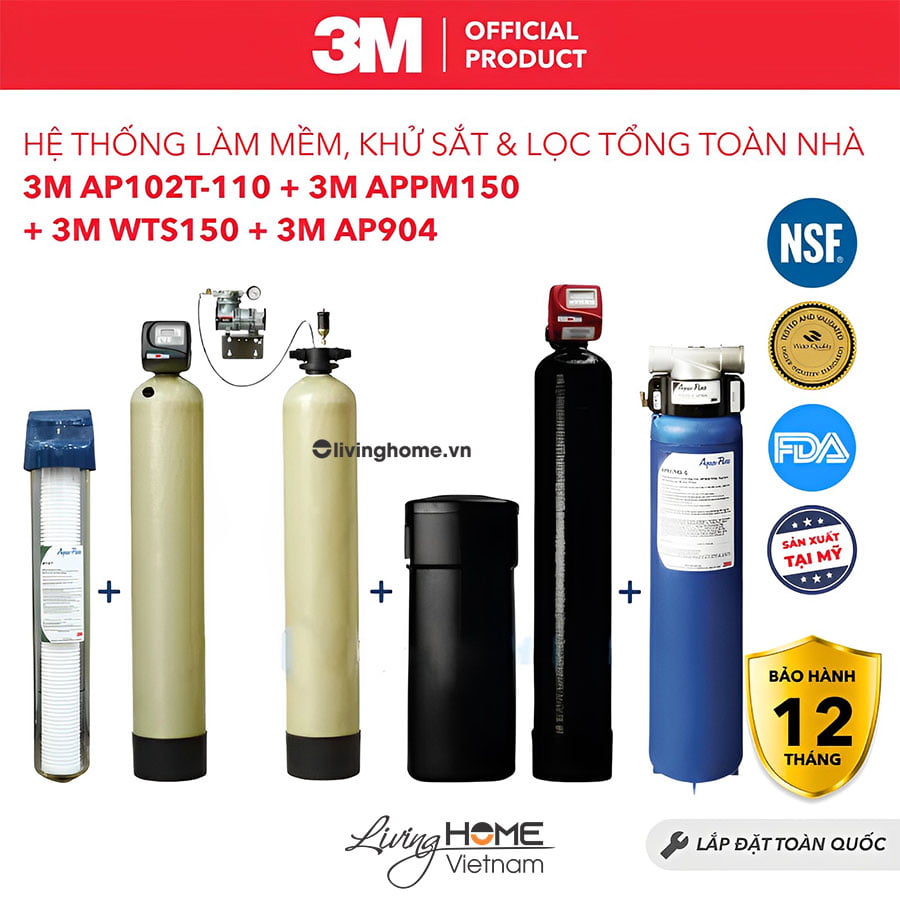 Combo lọc khử sắt và làm mềm nước tổng đầu nguồn 3M nhập khẩu Mỹ 3 Combo lọc khử sắt và làm mềm nước tổng đầu nguồn 3M nhập khẩu Mỹ