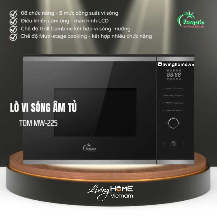 Lò vi sóng Tomate TOM MW-225 Âm tủ 25 lít 8 chức năng 3 Lò vi sóng Tomate TOM MW-225 Âm tủ 25 lít 8 chức năng