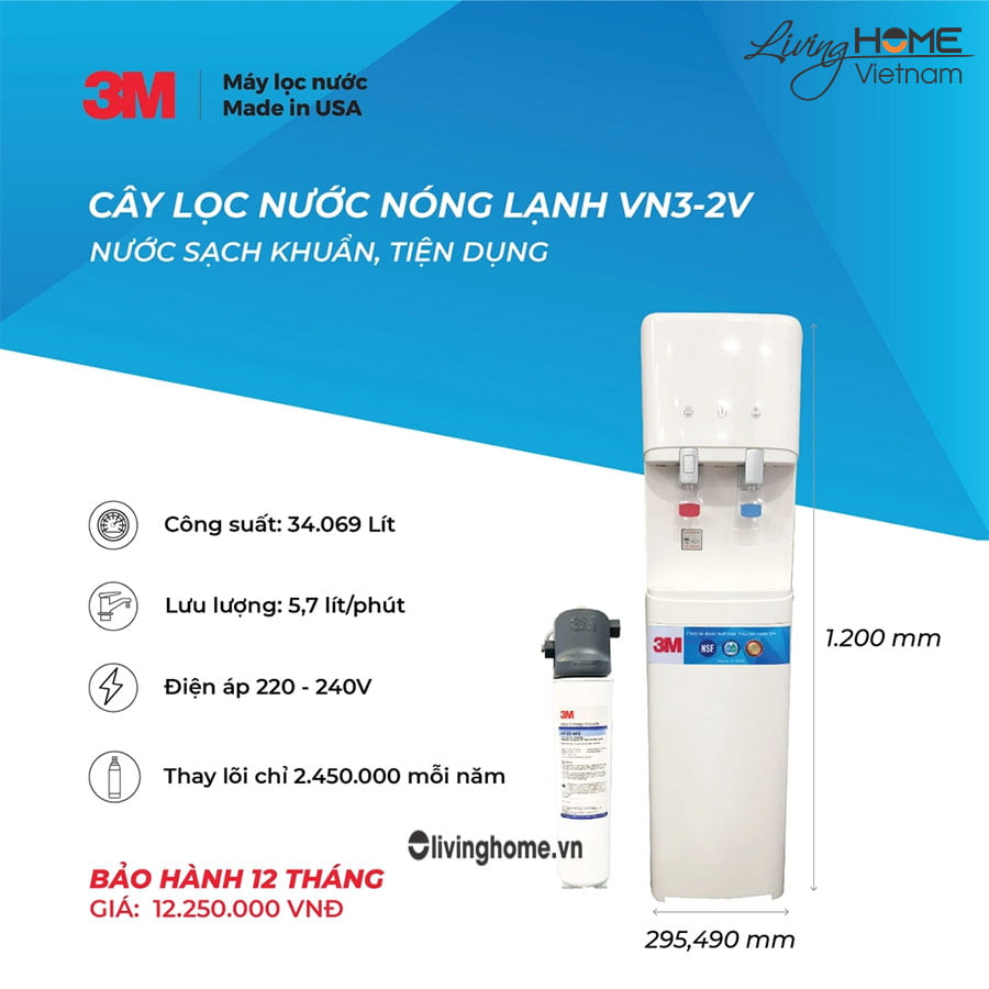 Máy lọc nước nóng lạnh 3M VN3 2V 34 lít nhập khẩu Mỹ 3 Máy lọc nước nóng lạnh 3M VN3 2V 34 lít nhập khẩu Mỹ
