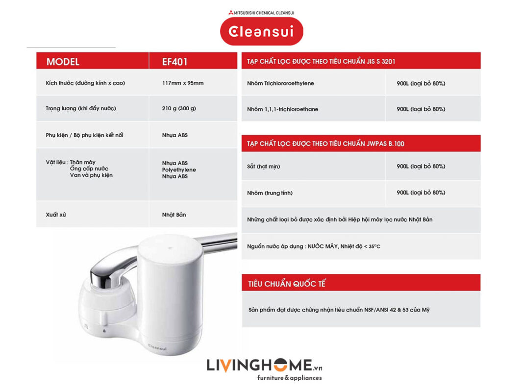 Máy lọc nước lắp tại vòi Cleansui EF401 nhập khẩu Nhật