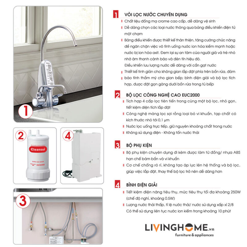 Máy lọc nước tạo ion kiềm Cleansui EU301 nhập khẩu Nhật