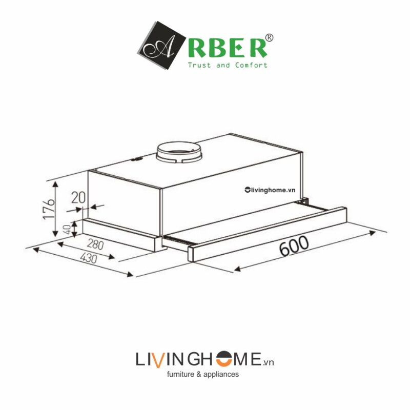 Máy hút mùi Arber AB600KA thiết kế âm tủ nhỏ gọn 60cm 6 Máy hút mùi Arber AB600KA thiết kế âm tủ nhỏ gọn 60cm