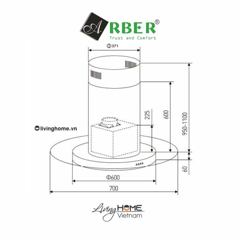 Máy hút mùi Arber AB700T thiết kế nhỏ gọn 70cm 8 Máy hút mùi Arber AB700T thiết kế nhỏ gọn 70cm