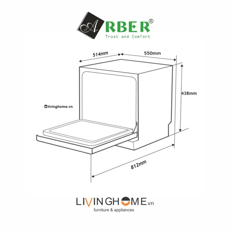 Máy rửa chén Arber ABMRB06 dung tích 6 bộ bát đĩa tiêu chuẩn Châu Âu