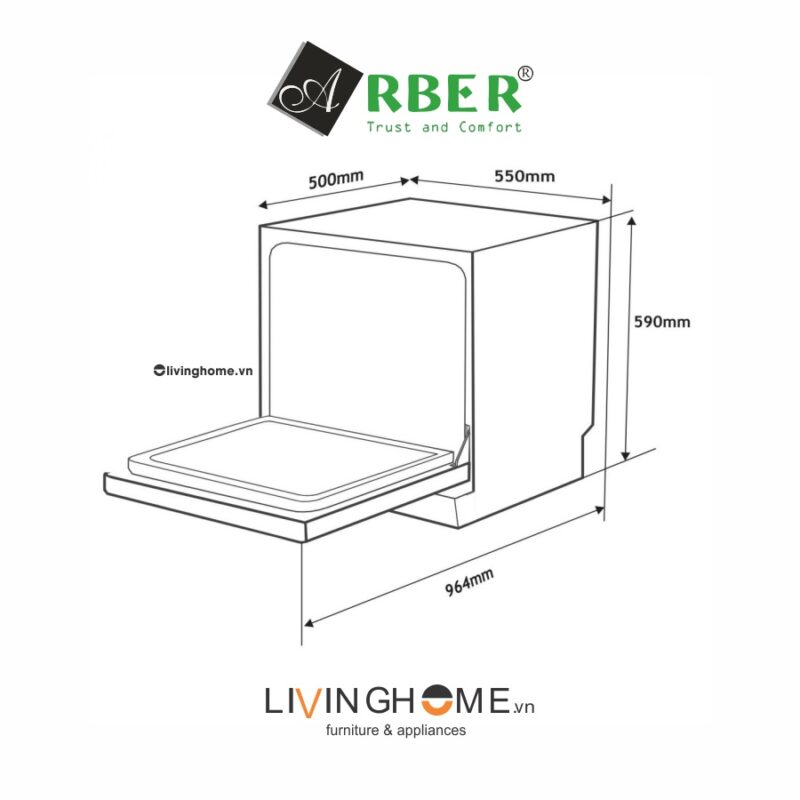 Máy rửa chén Arber ABMRB08màu bạc dung tích 8 bộ bát đĩa tiêu chuẩn Châu Âu