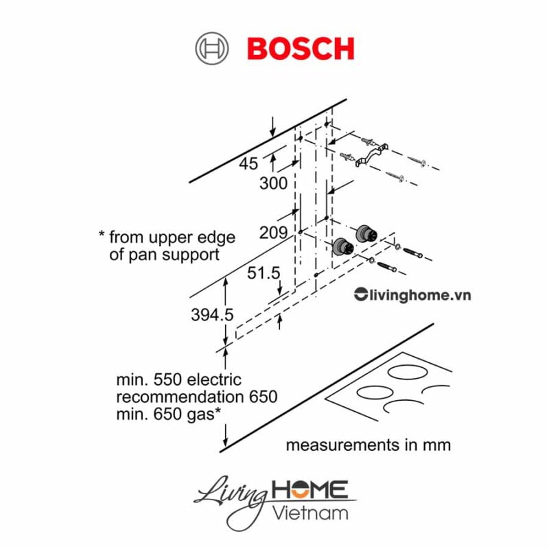Máy hút mùi Bosch DWB98JQ50B - Gắn tường 55dB 90cm