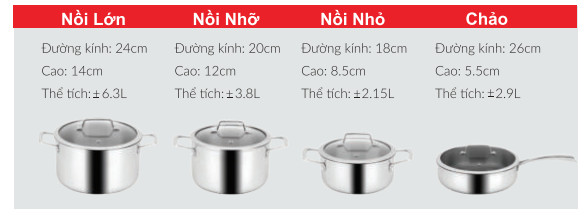 Bộ nồi Eurosun MC1801 - Luxury inox 304 8 món