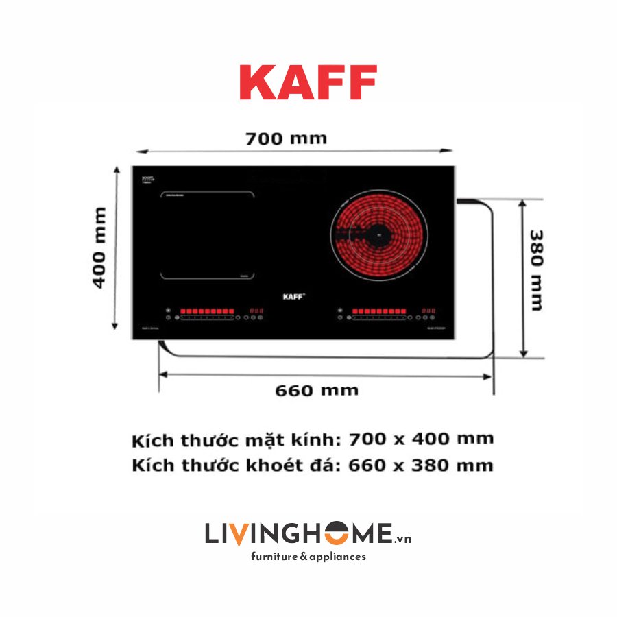 Bếp Điện Từ Kaff KF-EG902IH 70CM 1 Điện 1 Từ Mặt Kính Schott Ceran 18 Bếp Điện Từ Kaff KF-EG902IH
