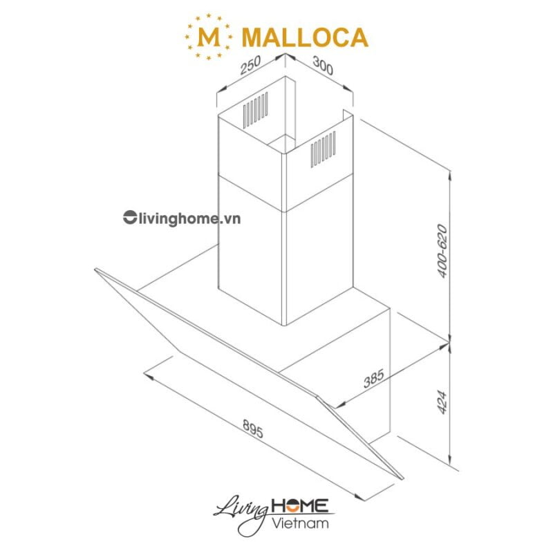 Máy hút mùi Malloca MC 9039B áp tường kính đen thiết kế tinh xảo