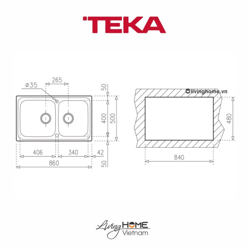 Chậu rửa Teka CLASSIC 2B 86 lắp nổi 2 hộc rửa 86cm 15 Chậu rửa Teka CLASSIC 2B 86 lắp nổi 2 hộc rửa 86cm