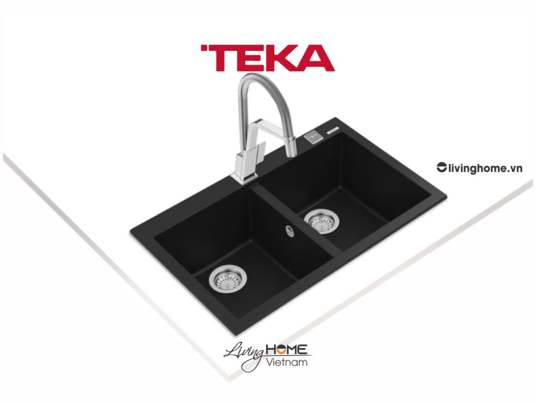 Chậu rửa Teka FORSQUARE 2B 790 Bl lắp nổi đá thạch anh màu đen 79cm