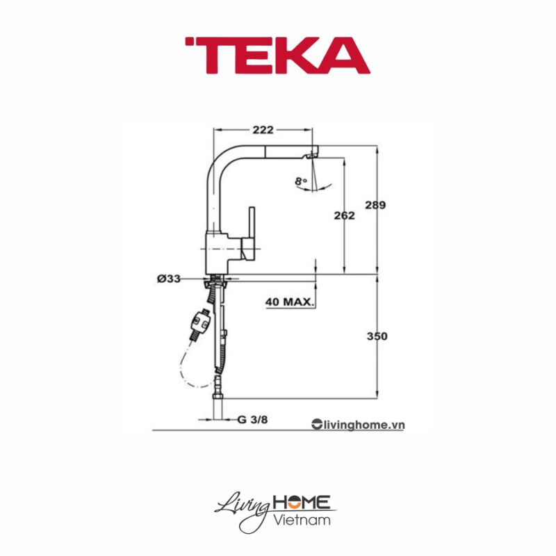 Vòi rửa chén Teka ARK 938 nóng lạnh màu carbon hiện đại