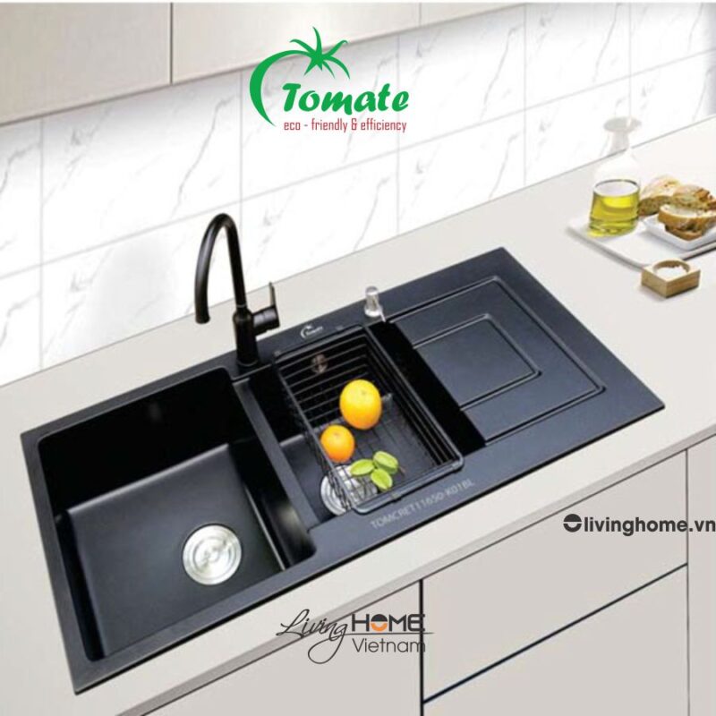 Chậu rửa chén Tomate TOM CRE 1650-K01BL đen thiết kế chịu nhiệt