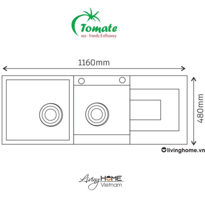 Chậu rửa chén Tomate TOM CRE 1650-K01BL đen thiết kế chịu nhiệt